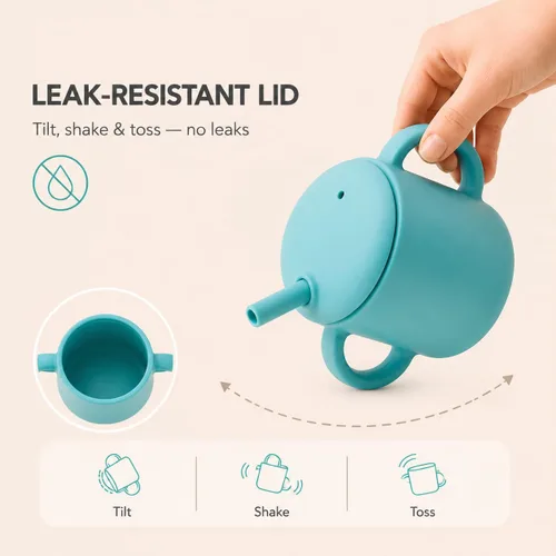 Miniatura 3 de Vaso de silicona con popote para bebés de 6 meses en adelante, 6 onzas, libre de BPA, taza de entrenamiento de silicona de grado alimenticio