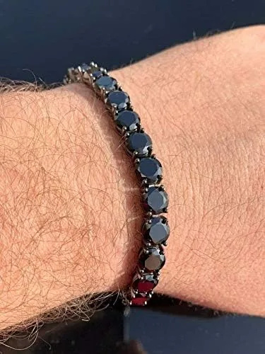 Miniatura 2 de HarlemBling Solid 925 Sterling Silver Mens Black Tennis Bracelet - Iced Hip Hop CZ Mens One Row Bracelet - Real Oxidized Solid Silver Black CZ 85 7mm