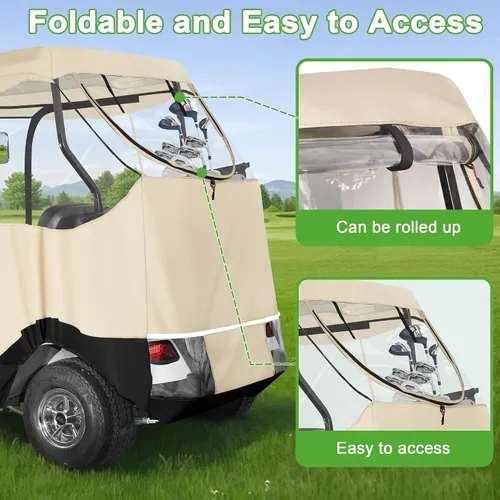 Miniatura 4 de 10L0L Funda negra para carrito de golf EZGO TXT para 2 pasajeros, cubierta transparente de lluvia de 4 lados para ventana para todo tipo de clima