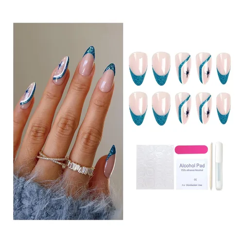Miniatura 8 de Año Nuevo Navidad Prensa en Uñas Largas Ataúd Acrílico Uñas Falsas Kit Navidad Copo de Nieve Decoración de Uñas Falsas Bailarina Uñas Falsas Puntas