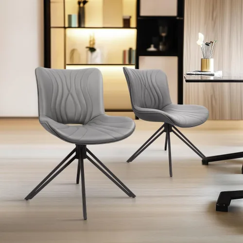 Miniatura 3 de Juego de 4 sillas de comedor, 360° giratorias, tapizadas, modernas de mediados de siglo, para cocina y comedor, sin brazos, de piel sintética, Gris