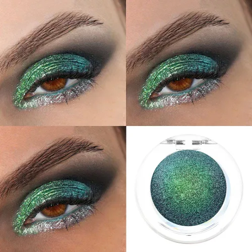 Miniatura 4 de evpct Paleta de maquillaje para sombras de ojos con brillo de camaleón verde bosque, purpurina metálica, efecto duocromático, multicromático