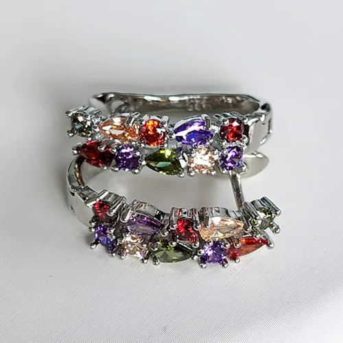 Miniatura 7 de Pendientes de aro para mujer, de lujo, esmeralda sintética, multicolor, circonita cúbica, para mujeres, adolescentes, niñas, cumpleaños, Navidad