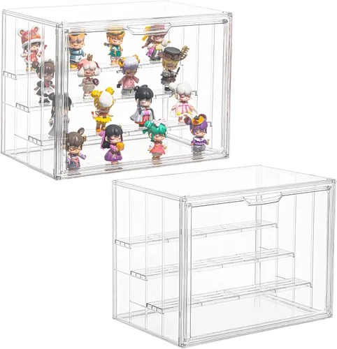 Vitrina para coleccionables, vitrina de acrílico ajustable de 4 capas con puerta magnética, caja de exhibición apilable transparente para figuras, 2