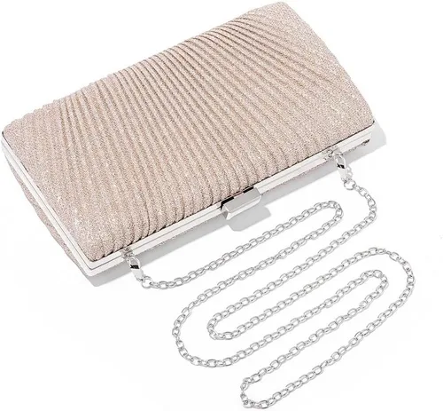 Miniatura 6 de Yokawe Bolso de noche para mujer, con purpurina dorada, plisado, para novia, boda, fiesta, baile de graduación