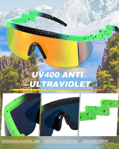 Miniatura 3 de Frienda 3 pares de lentes de sol retro semi sin montura de los años 80 y 90 s zigzag gafas de sol transparentes de colores para hombres y mujeres