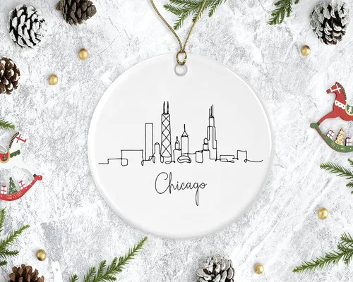 Miniatura 2 de JenaGifts Adorno de Chicago de regalo para papá, mamá, hermano, hermana, amigo, decoración de cerámica para vacaciones, regalo de porcelana de 3