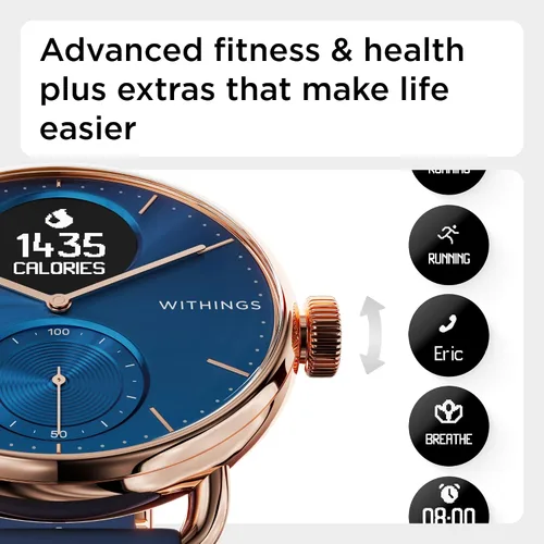 Miniatura 6 de Withings ScanWatch - Reloj inteligente híbrido y rastreador de actividad con GPS conectado monitor de frecuencia cardíaca monitor de sueño