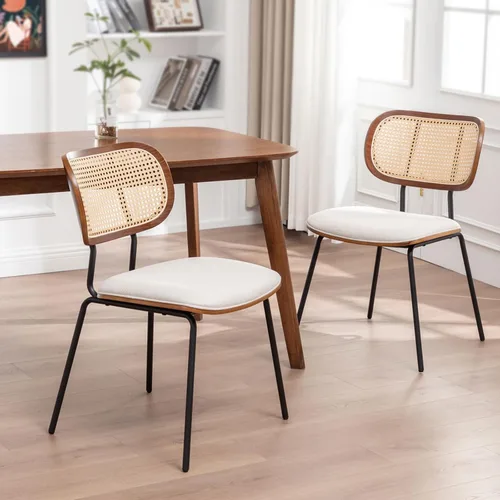 AQG Juego de 2 sillas de comedor de ratán, sillas de comedor modernas de mediados de siglo, sillas con respaldo de caña, sillas de cocina y comedor