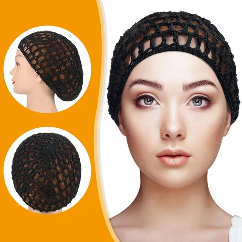Miniatura 2 de Geyoga 2 piezas de redecilla de malla de ganchillo para cabello de rayón tejido, gorro tipo redecilla con cubierta de ganchillo, gorros de ducha