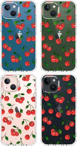 Miniatura 4 de MOSNOVO para iPhone 13/14 Funda de grado militar probada contra caídas de 2.01m Transparente con lindo diseño de cereza Claro - Linda cereza