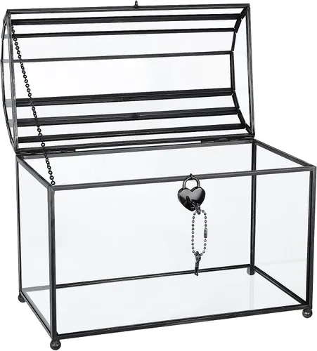 Miniatura 3 de HighFree Caja grande de cristal para tarjetas de boda de 12.2 pulgadas con ranura y cerradura, terrario geométrico de cobre hecho a mano, caja
