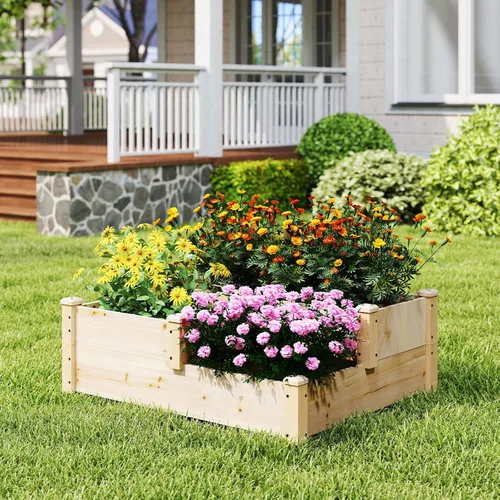 Miniatura 9 de S AFSTAR Cama de jardín elevada de 3 niveles, maceta elevada para exteriores, para verduras, frutas, hierbas, flores, kit de maceta de madera
