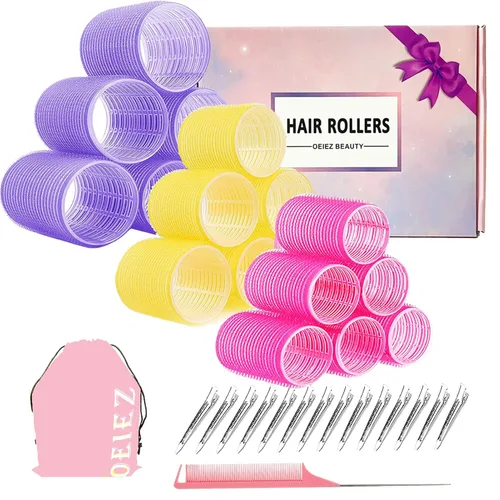 Juego de 38 rodillos de pelo, rodillos de pelo para aspecto de soplado, rizadores de cabello autoadhesivos, tamaños grandes y medianos para cabello