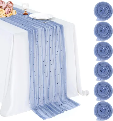 Miniatura 27 de LuoluoHouse Camino de Mesa de Perla para Centros de Mesa de Boda: Camino de Mesa de Perla de 10 pies, Decoración de Mesa de 29x120 Pulgadas de Tul