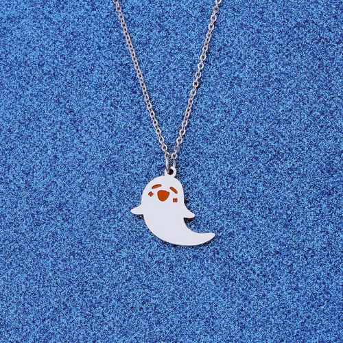Miniatura 3 de WUSUANED Lindo collar de fantasma Hu Tao con forma de fantasma, joyería de Halloween, cosplay, regalos para los amantes del anime del juego, Acero