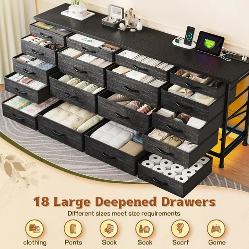 Miniatura 4 de EnHomee - Soporte de TV negro de 63 pulgadas de ancho para sala de estar, 18 cajones, LED y carga Long Dresser for 65"-75" TV, Deep Drawer
