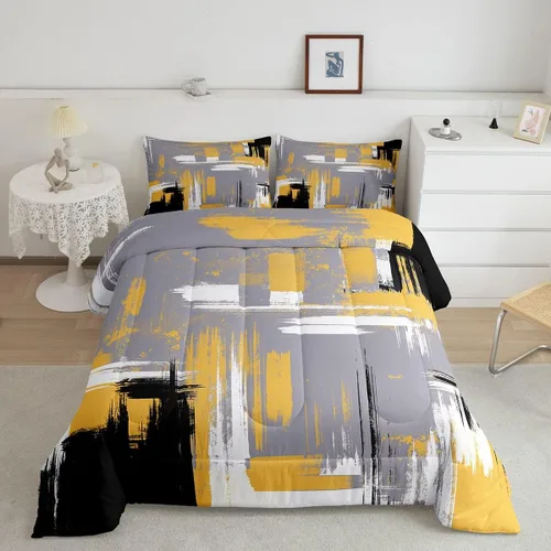 Miniatura 46 de Feelyou Edredón Abstracto Juego de edredón de arte abstracto moderno para niños y niñas, color morado, azul, negro, juego de ropa de cama para Multi