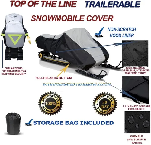 Miniatura 2 de Funda remolque para moto de nieve de 600 Denier compatible con el trineo de máquina de nieve Polaris Model 800 RMK Assault 155 LE 2014-2018.