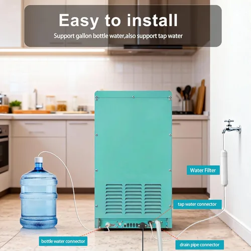 Miniatura 7 de Máquina comercial para hacer hielo, máquina de hielo de 100 libras/24 horas con contenedor de almacenamiento de 20 libras, 50 cubos en 8-12 minutos