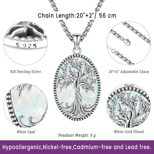 Miniatura 3 de Eusense Collar de ópalo para mujeres y hombres, joyería de ópalo azul y blanco de plata de ley 925 con dije de ópalo auténtico, regalo