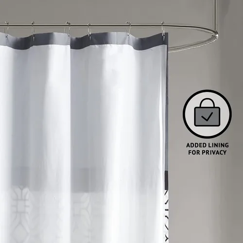 Miniatura 3 de 510 DESIGN Cortina de ducha, diseño bordado geométrico texturizado con forro integrado, decoración moderna de baño de mediados de siglo, lavable a
