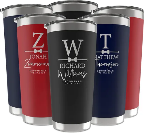 Miniatura 23 de Regalos de padrinos de boda, vaso personalizado con inicial grabada, nombre y título, 20 onzas, 3 colores, vaso de acero inoxidable de doble pared