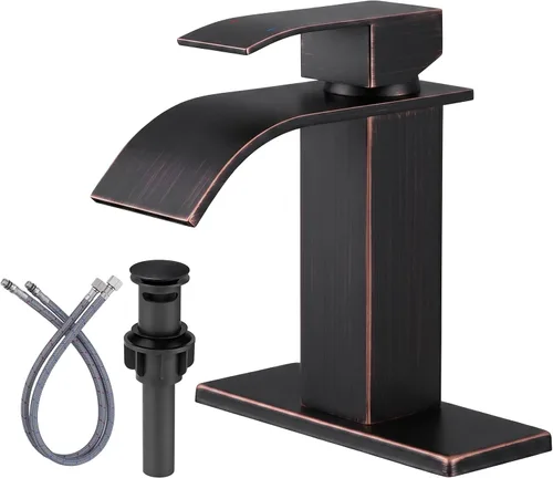 Grifo de Baño de Bronce Frotado con Aceite: Grifo con Caño de Cascada ARCORA para Lavabo de Baño, Grifo Mezclador de Una Sola Manija, Grifo de
