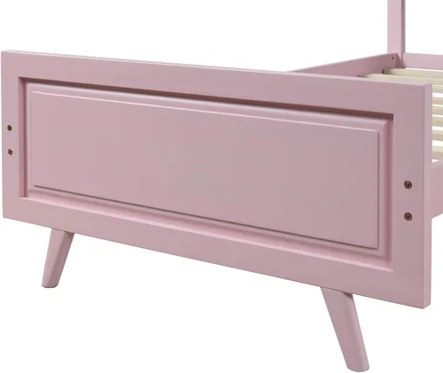 Miniatura 8 de SOFTSEA Base de cama de madera de plataforma individual con cabecero y estribo, base de colchón con soporte de listones de madera (individual, rosa)