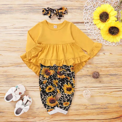 Miniatura 67 de Kucnuzki Conjunto de ropa para bebé niña pequeña, camisa de manga con volantes, pantalón floral, ropa de otoño e invierno para niña
