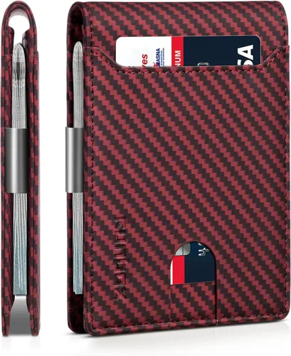 Miniatura 152 de RUNBOX - Carteras delgadas para hombre, cartera de piel con pinza para el dinero, cartera de bolsillo frontal con bloqueo RFID, tarjetero