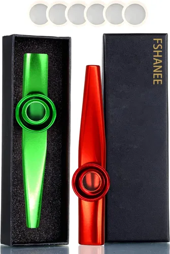 Miniatura 8 de FSHANEE Paquete de 2 instrumentos musicales Kazoos (azul, morado) con 6 flautas de membrana de diafragma todo en una caja de regalo Azul y púrpura