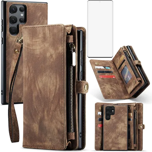 Miniatura 10 de Asuwish Funda de teléfono para Samsung Galaxy S22 Ultra 5G con cremallera, protector de pantalla de vidrio templado y tarjetero abatible, accesorios