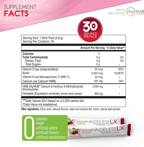 Miniatura 6 de AgelessLX Suplemento en polvo para mujeres, con potenciador de colágeno HMB Plus Vitamina D3 con K2, cola de caballo y biotina para músculos magros