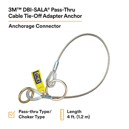 Miniatura 2 de 3M DBI-SALA 5900550 Conector de anclaje, adaptador de amarre de cable de 4 pies, tipo pasante, plateado