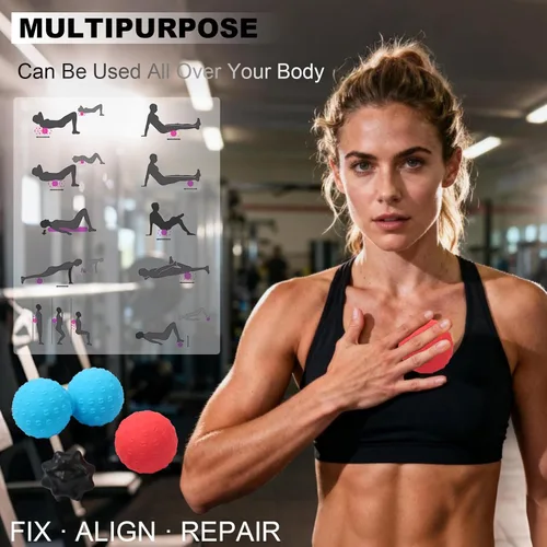 Miniatura 5 de HODEMI Juego de bolas de masaje, 3 piezas, rodillo de pinchos, lacrosse y maní para nudos musculares, liberación de puntos gatillo miofascial