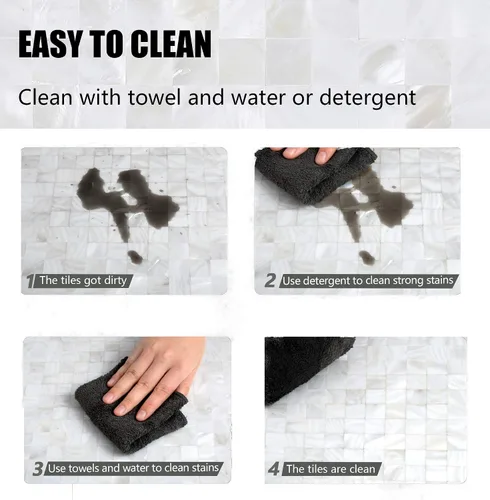 Miniatura 6 de KASARO - Calcomanías de pared, adhesivo despegable de mosaicos para salpicadero dormitorio baño, madreperla, 12 x 12 pulgadas