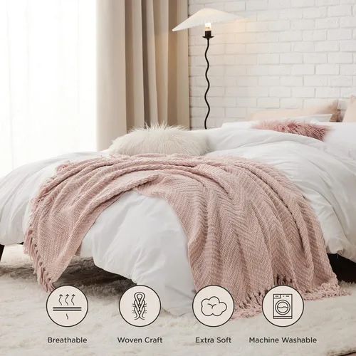 Miniatura 2 de Bedsure Mantas de punto para sofá - Manta de chenilla tejida con textura - Manta boho súper suave y cálida con borlas para cama, sofá y sala