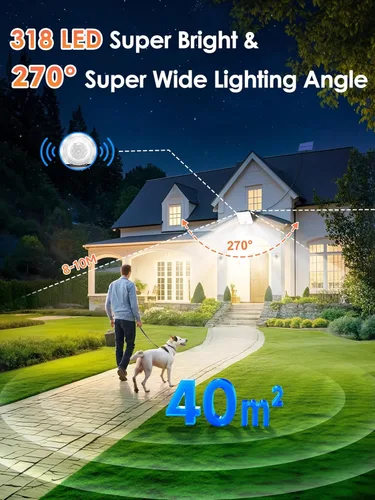 Miniatura 2 de PIKOY Luces solares con movimiento para exteriores impermeables, [Actualización 318LED/33FT/5 modos] Luces solares de seguridad, control remoto +