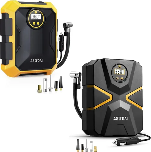 AstroAI Compresor de aire portátil de 12 V CC, inflador de neumáticos S1, bomba digital de neumáticos de coche 150 PSI, presión preestablecida de