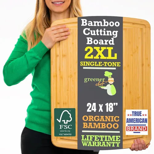 Miniatura 8 de Tabla de cortar orgánica extra grande de 30 x 20 pulgadas con reemplazos de por vida – Tabla de cortar de madera de bambú – Tabla de cortar de Bitono