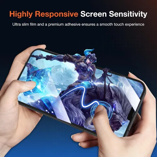 Miniatura 4 de KUZOOM Paquete de 2 protectores de pantalla para iPhone, 9H+ vidrio templado, inastillable, antiarañazos, con marco de instalación de alineación