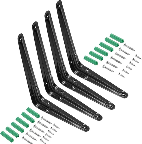Paquete de 4 soportes de estante de pared negros de 8 pulgadas resistentes, soportes de pared flotantes soporte L soporte colgante soporte de
