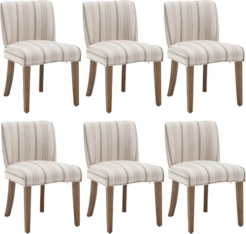 Miniatura 12 de chairus Juego de 4 sillas de comedor de granja, cómodas sillas de cocina tapizadas de tela de lino, sillas de comedor de madera marrón nogal