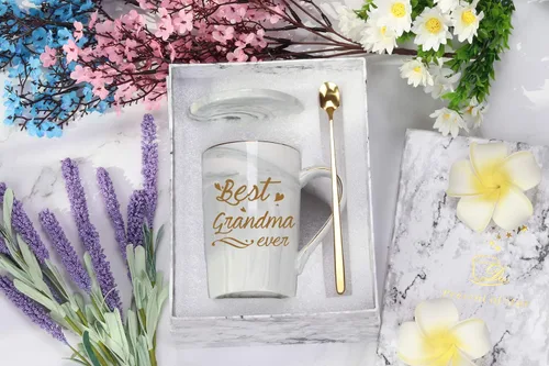 Miniatura 7 de Taza "Best Grandma Ever" Regalos de Café Cumpleaños Día de las Madres para de Nieta Nieto Nietos Nietos 14 Onzas Caja de Regalo con Cuchara y Tapete