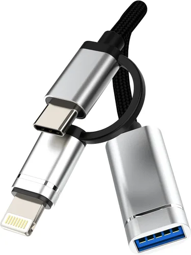 Adaptador de cable OTG para iPhone (2 en 1) USB-A hembra a USB C Lightning macho convertidor para Apple para iPhone 15 Pro Max Plus para iPad Air
