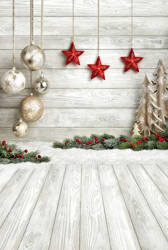 Esferas de fondo de Navidad de madera blanca, telón de fondo de fotografía de Navidad para fotografía de fondo de estudio, fondo de estudio 10383 (6