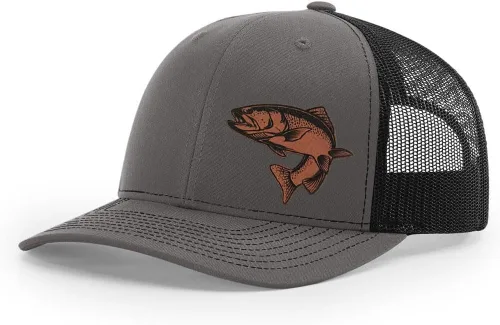 Miniatura 52 de Sombrero de pesca de trucha con parche de cuero grabado láser Richardson 112 Snapback Trucker Cap