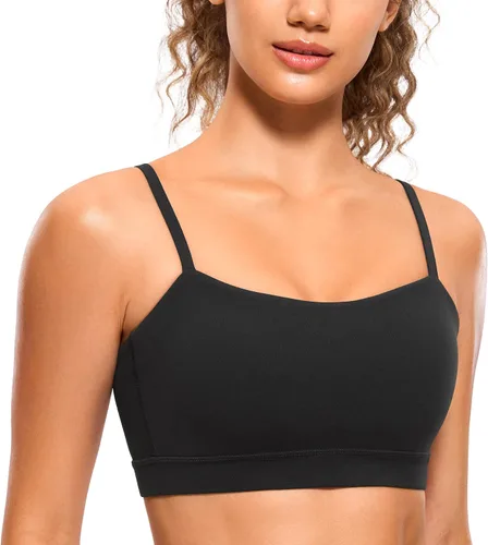 CRZ YOGA Butterluxe - Brasier deportivo ajustable con tirantes delgados para mujer, con relleno, sin varillas, cuello cuadrado, para entrenamiento,