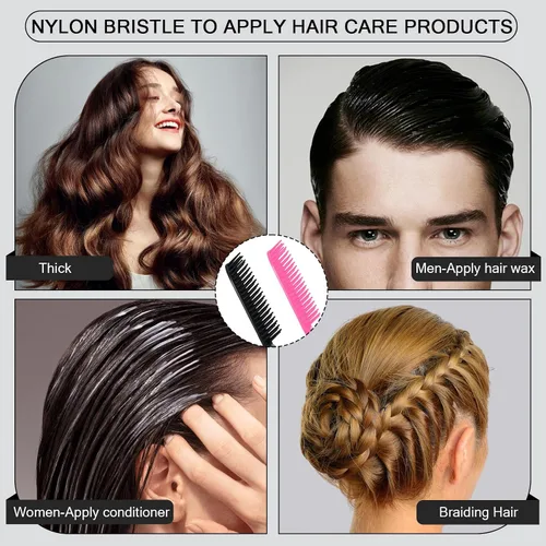 Miniatura 4 de SIMPOR Peine de pelo de 3 filas para desenredar natural, cepillo de peinado de pelo, cerdas de nailon, peine de cola de rata, para mujeres y Negro